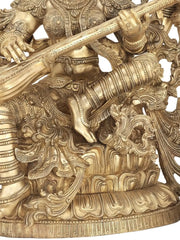 Indian Lord Goddess Sarasvati Brass Statue