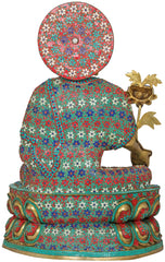 Indian Lord Buddha Tibetan Buddhist Brass With Inlay Work Brass Statue