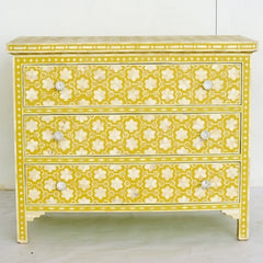 Maaya Bone Inlay Chest of Drawer sideboard Yellow Floral