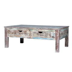 Rustica Reclaimed Solid Wood Coffee Table With Drawers Whitewash C4