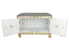 Avani Indian Hand Painted Solid Wood Storage Cabinet Seat With Cushion D72