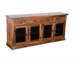 Indian Wooden Large Jali Sideboard With Doors & Drawers Natural