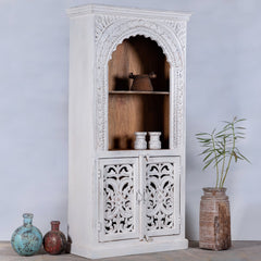 Mehrab Solid Mango Wood Indian Hand Carved Bookshelf White 90x40x180cm  -  