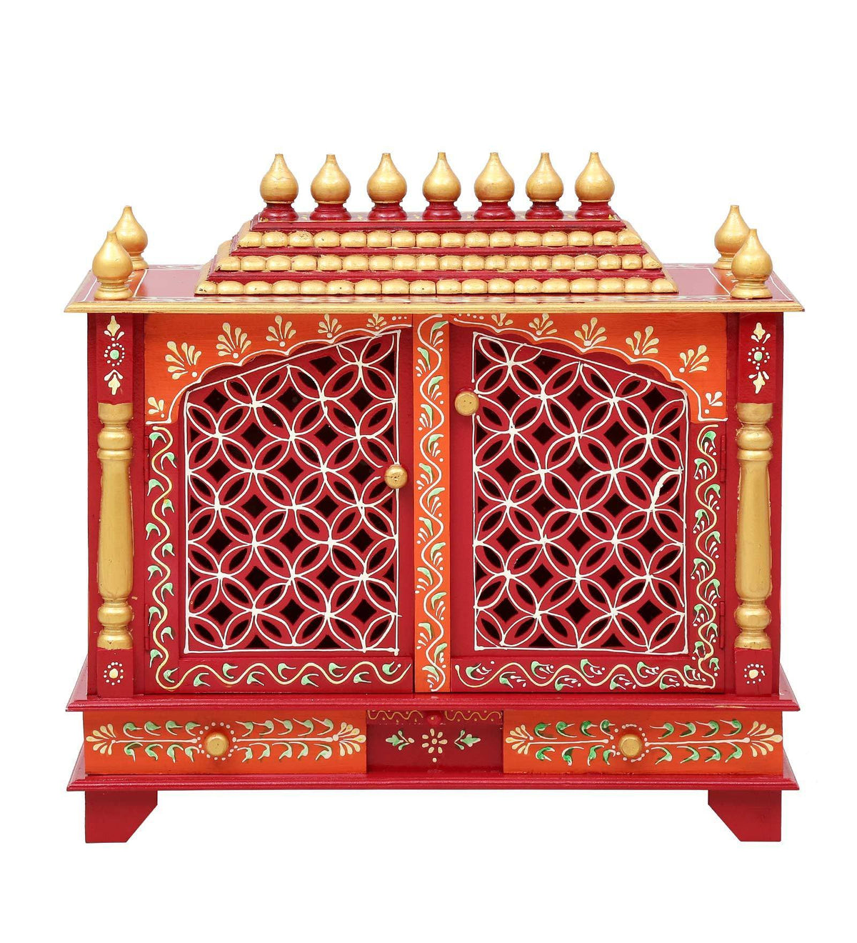 Sheesham Wood & MDF Handmade Mandir Home Temple In Red