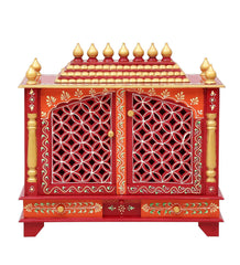 Sheesham Wood & MDF Handmade Mandir Home Temple In Red