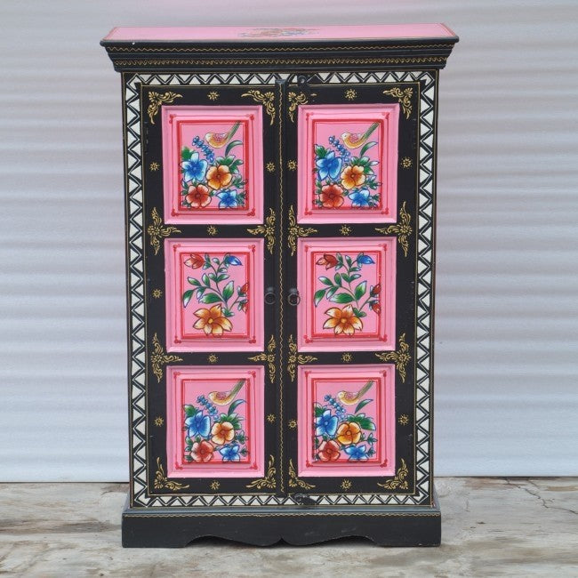 Pandora Hand Painted Cabinet Black Pink Floral