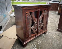Indian Handmade Carved Wooden Glass Door Sideboard With Tribal Carving