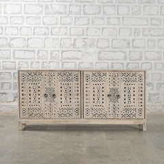 Carved Oasis Handmade Solid Mango Wood Carvings Large Sideboard