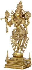 Indian Lord Krishna Tribhang Murari Chaturbhujadhari Krishna In Brass Statue