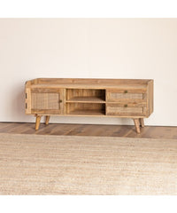 The Gileteen Handmade Solid Mango Wood Rattan 1 Door & 2 Drawers Media TV Unit