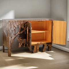 Indian Hand Carved Solid Wooden Elephant Sideboard