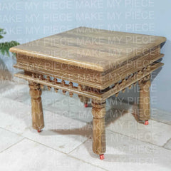 RITU Hand Carved Indian Solid Wood Side Table Natural