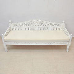 Mughal Garden Hand Carved Balinese Daybed White L