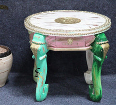 Indian Hand Painted Carved Brass Work Solid Wood Coffee Table C140