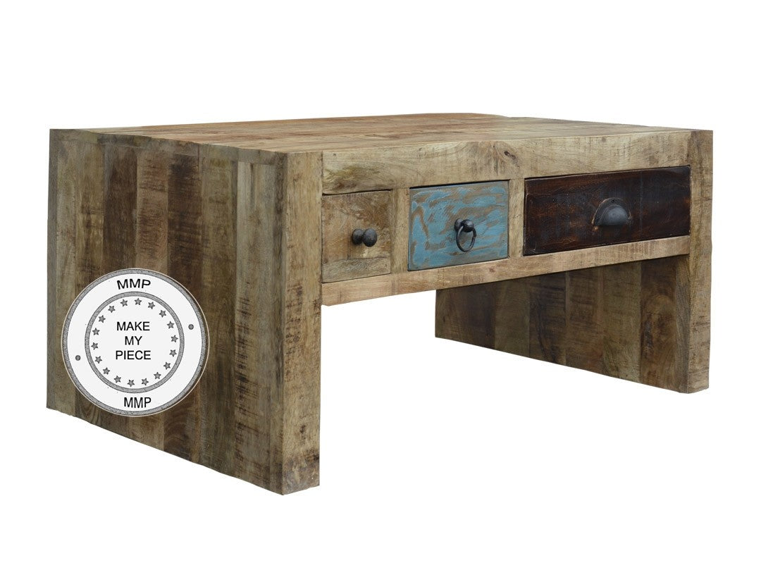 Lava Industrial Indian Solid Wood Coffee Table With Drawers Natural