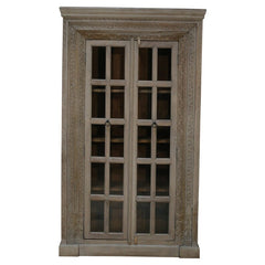 Hand Carved Solid Wooden Glass Doors Cabinet Cupboard Wardrobe D143