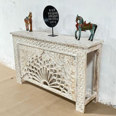 Indian Handmade Carved Solid Hard Wood Oriental Style Console Hall Table 150x40x90Cm