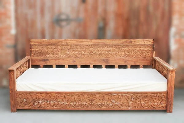 Hand Carved Indian Solid Mango Wood Daybed