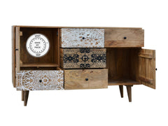 Avalon Indian Solid Wood Printed Long Chest Of Drawers Nat