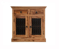 Indian Solid Wood Small Jali Cabinet Natural 90 x 45 x 90 Cm