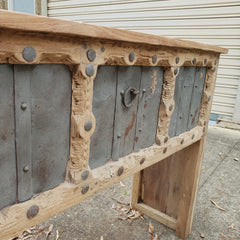 Handmade Carved Reclaimed Old Wood Console Table With Iron Fittings