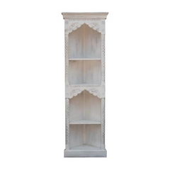 Carved Oasis Hand Carved Solid Mango Wood Floral Carvings Large Bookcase White