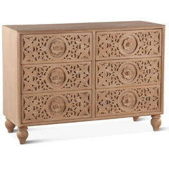 Carved Oasis Hand Carved Solid Mango Wood Floral Carvings Chest of Drawers