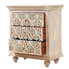 Carved Oasis Hand Carved Solid Mango Wood Floral Carvings Chest of Drawers