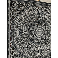Heritage Heirlooms Solid Mango Wood  Decorative Hand Carved Square Wall Panel Monochrome