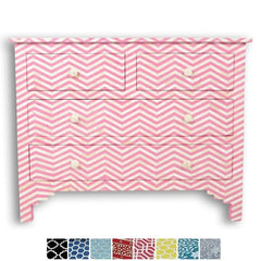 Maaya Bone Inlay Chest of 4 drawers Pink Chevron Zigzag