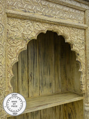 Mehrab Hand Carved Indian Wood Carved Open Bookshelf Yellow 110x45x230cm