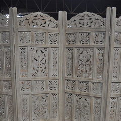 Dynasty Hand Carved Indian Partition Screen Room Divider OFF White