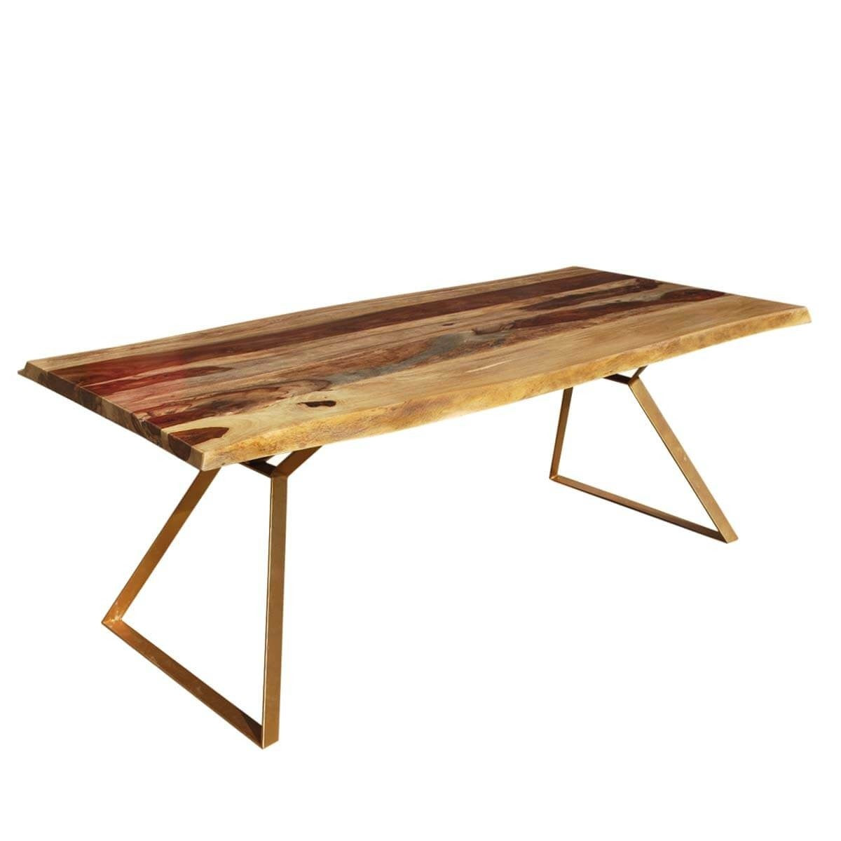 Live Edge Contemporary Solid Wood & Iron Dining Table Natural