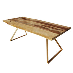 Live Edge Contemporary Solid Wood & Iron Dining Table Natural