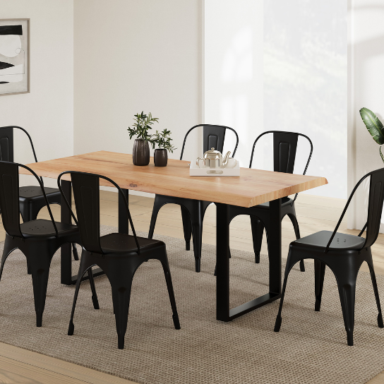 The Attic Tolix Six Seater Dining Set Natural and Black