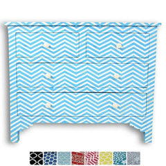 Maaya Bone Inlay Chest of 4 drawers Blue Chevron Zigzag