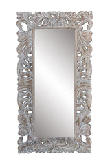 White Hand Carved Floral Mirror 60x120 cm