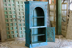 Antique Indian Jali Hand Carved Solid Wooden Bookshelves Bluewash 92x40x181cm A067