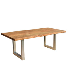 Industrial Solid Wood & Iron Base Live Edge Dining Table Natural