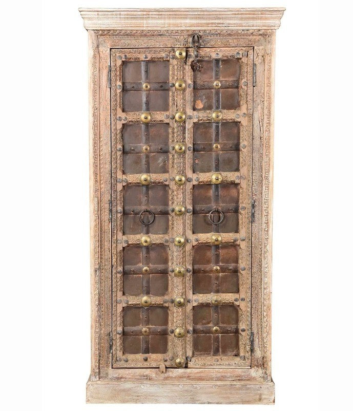 Antique Vintage Doors Large Cabinet Natural Solid Wood Indian Brocante