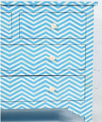 Maaya Bone Inlay Chest of 4 drawers Blue Chevron Zigzag