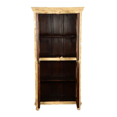 French Arched Diamond Grill Distress Mango Wood Display Cabinet Armoire With Shelves