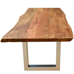 Industrial Solid Wood & Iron Base Live Edge Dining Table Natural