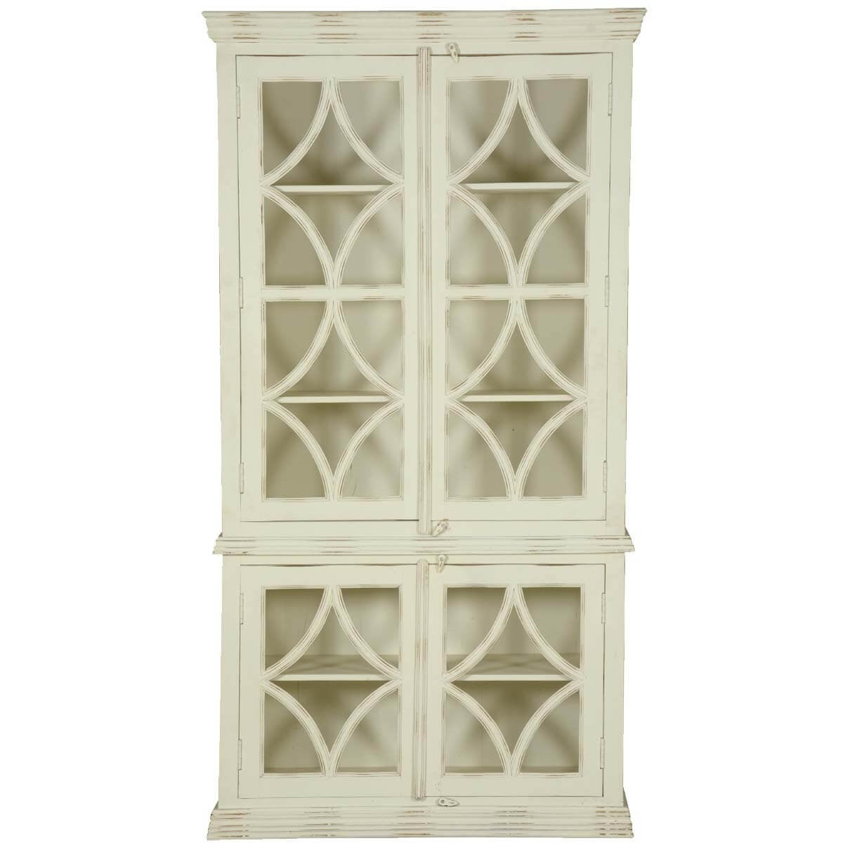 French Arched Diamonds Solid Mango Wood Display Cabinet Armoire With Shelves