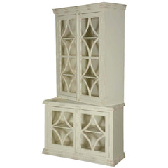 French Arched Diamonds Solid Mango Wood Display Cabinet Armoire With Shelves