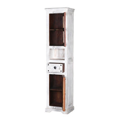 Blanc Indian Reclaimed Wood Multi-Door Tall Narrow White Linen Cabinet