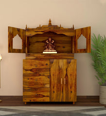 Handmade Sheesham Wood Home Temple In Brown