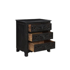 Indian Hand Carved 3 Drawers Solid Wood Bedside Table  05