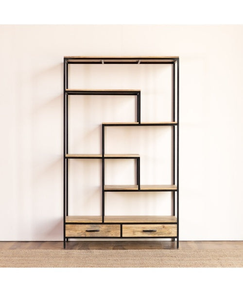 Live Edge Acacia Industrial 2 Drawers Bookcase Display Shelves