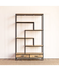 Live Edge Acacia Industrial 2 Drawers Bookcase Display Shelves